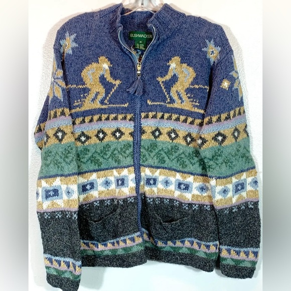 Vtg Bushwacker Zip Up Fair Isle Ski Cardigan Sweater Icelandic Nordic Sz M - Picture 3 of 12